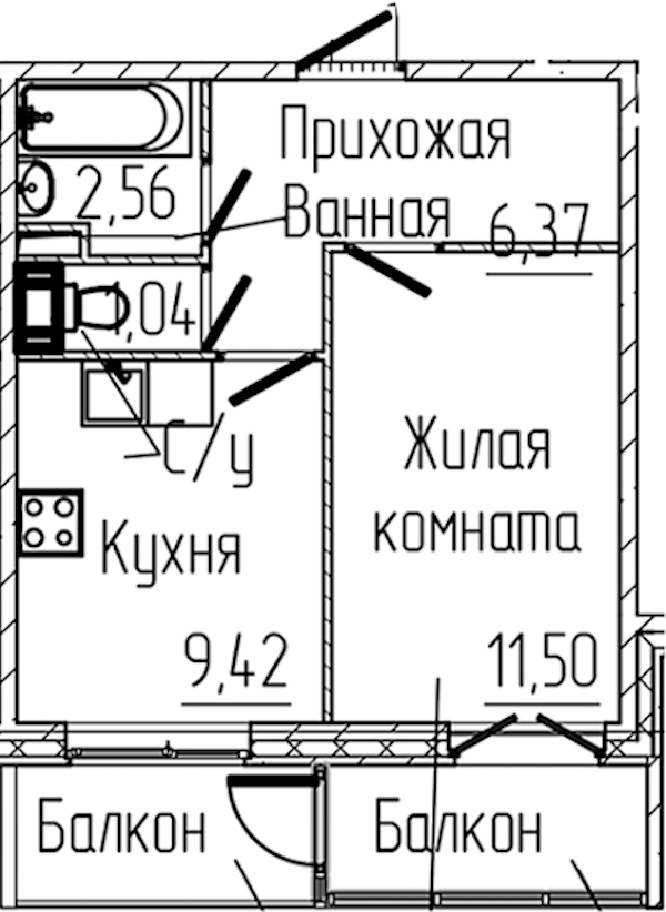 1-комнатная квартира 32.91 м², 3/6 эт., ЖК «SERTOLOVO PARK»